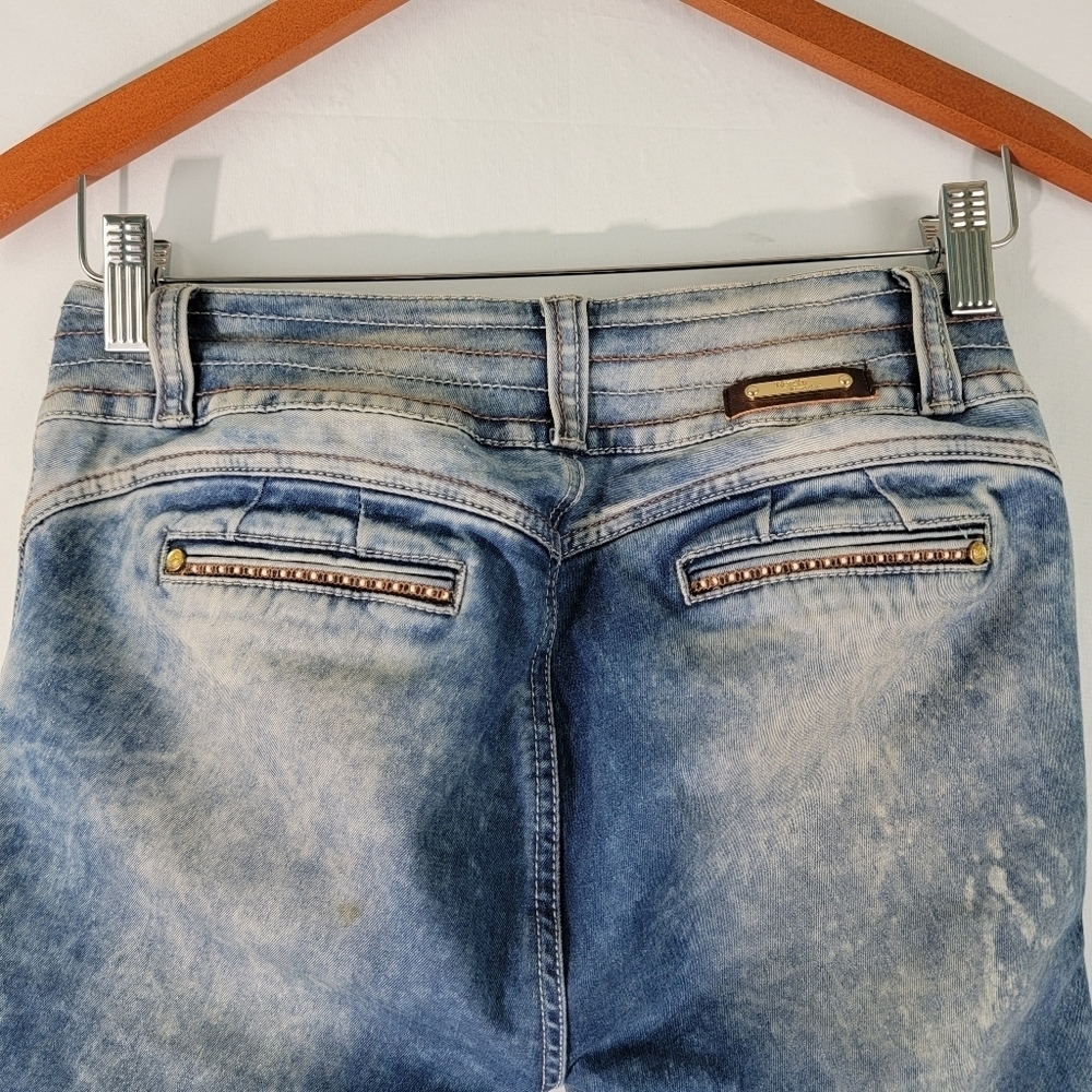 Kenzo GOLD DENIM VANY Skinny Mid-Rise Jeans Sz 6 Designer Beaded Gold Button - Picture 8 of 12